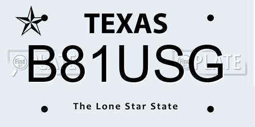 B81USG Texas License Plate