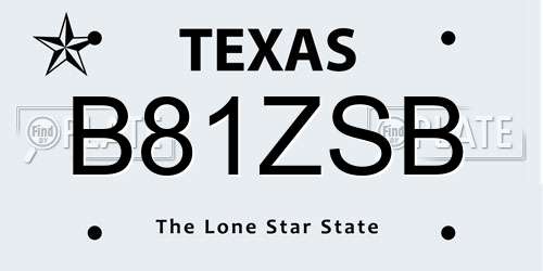 B81ZSB Texas License Plate
