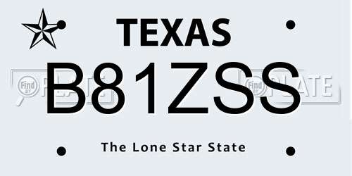 B81ZSS Texas License Plate