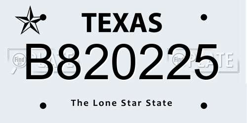 B820225 Texas License Plate