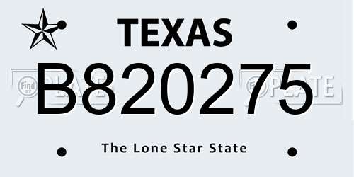 B820275 Texas License Plate