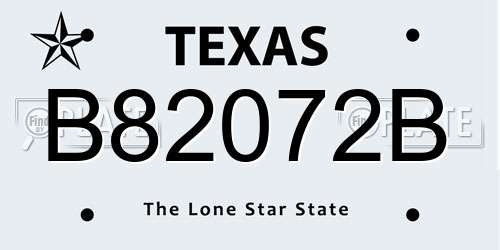 B82072B Texas License Plate