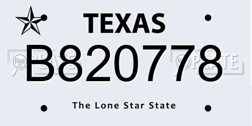 B820778 Texas License Plate