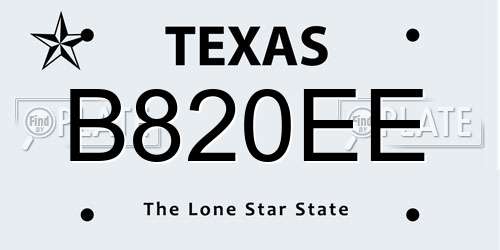B820EE Texas License Plate