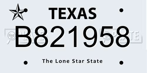 B821958 Texas License Plate