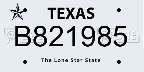 B821985 Texas License Plate