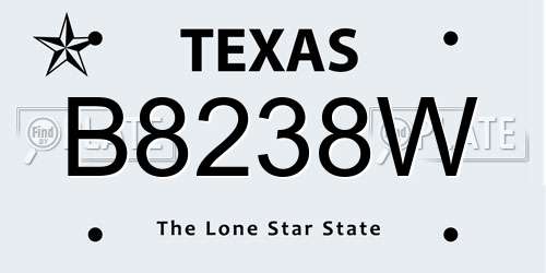 B8238W Texas License Plate