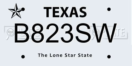 B823SW Texas License Plate