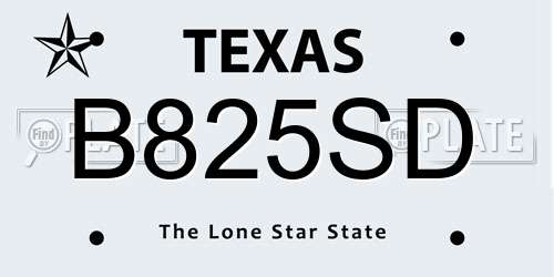 B825SD Texas License Plate