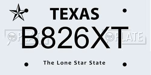 B826XT Texas License Plate