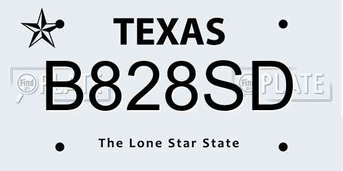 B828SD Texas License Plate