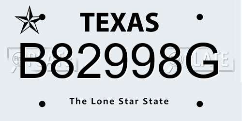 B82998G Texas License Plate