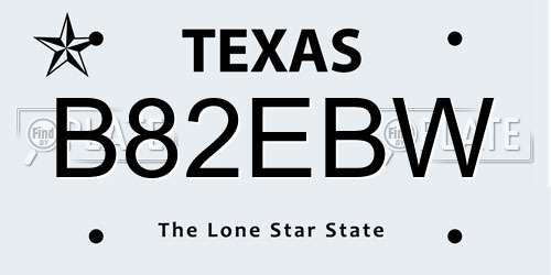 B82EBW Texas License Plate