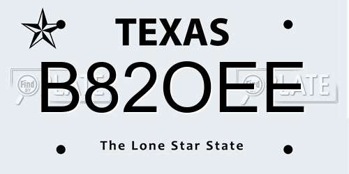 B82OEE Texas License Plate
