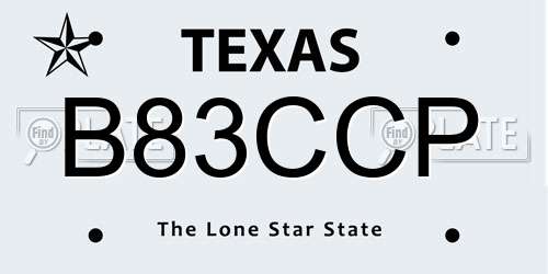 B83CCP Texas License Plate