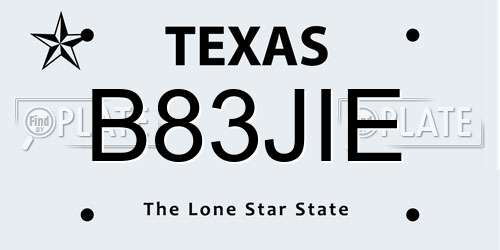B83JIE Texas License Plate