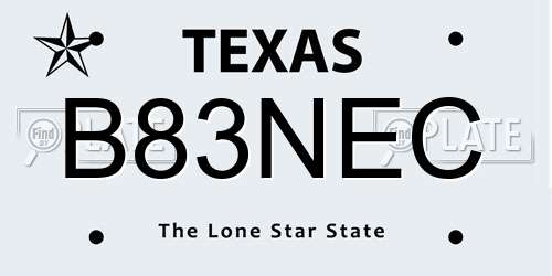 B83NEC Texas License Plate