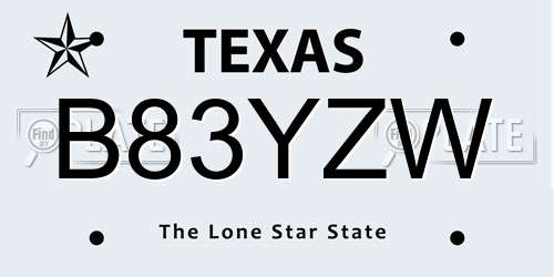 B83YZW Texas License Plate