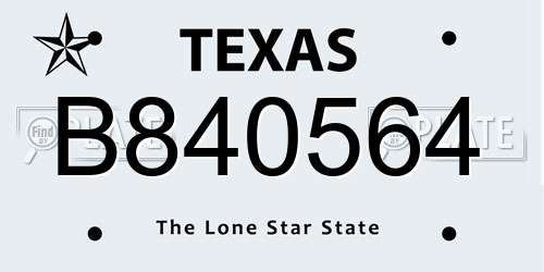 B840564 Texas License Plate