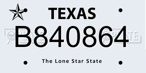 B840864 Texas License Plate