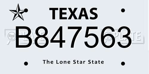 B847563 Texas License Plate