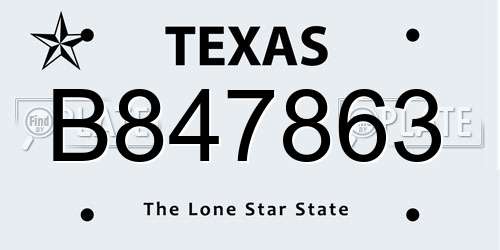 B847863 Texas License Plate