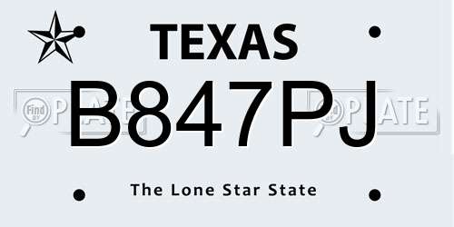 B847PJ Texas License Plate