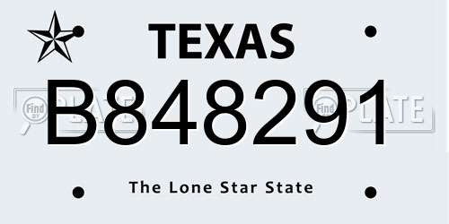 B848291 Texas License Plate