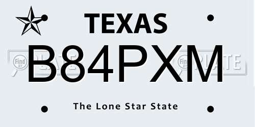 B84PXM Texas License Plate