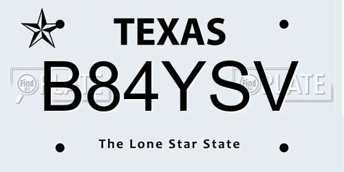 B84YSV Texas License Plate