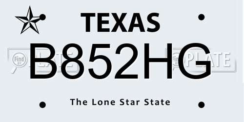 B852HG Texas License Plate