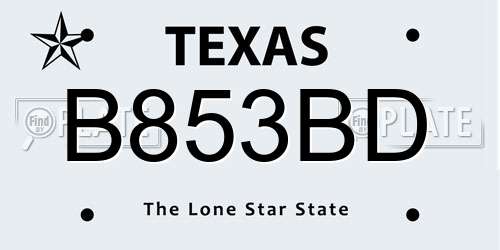 B853BD Texas License Plate