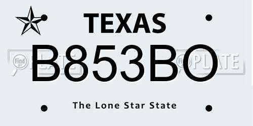 B853BO Texas License Plate