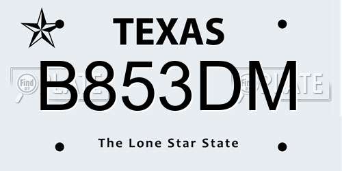 B853DM Texas License Plate