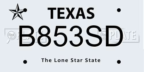 B853SD Texas License Plate