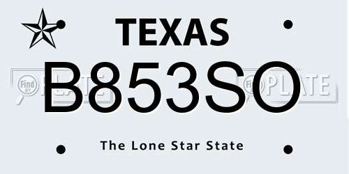 B853SO Texas License Plate