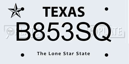 B853SQ Texas License Plate