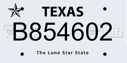 B854602 Texas License Plate