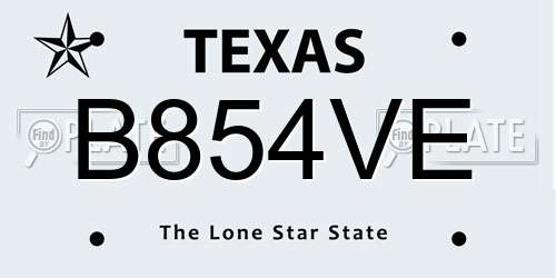 B854VE Texas License Plate