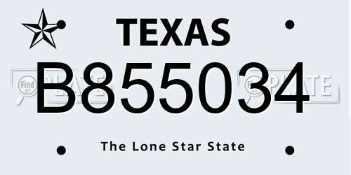 B855034 Texas License Plate