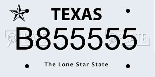 B855555 Texas License Plate
