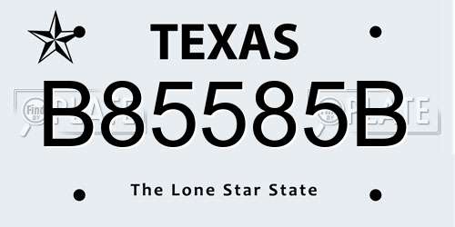 B85585B Texas License Plate