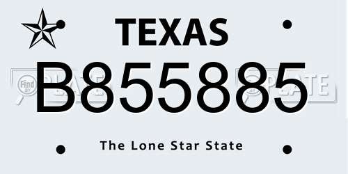B855885 Texas License Plate
