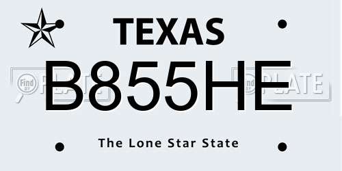 B855HE Texas License Plate