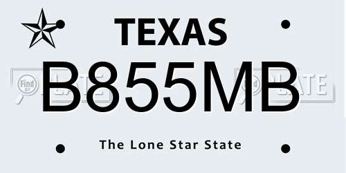 B855MB Texas License Plate