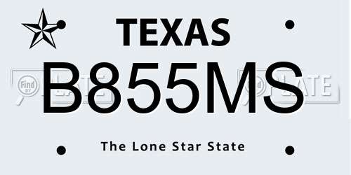 B855MS Texas License Plate