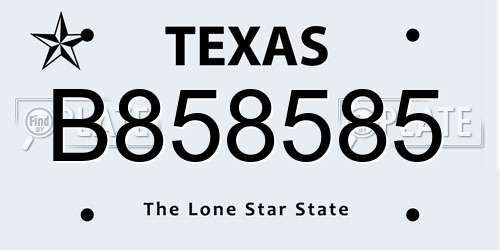 B858585 Texas License Plate