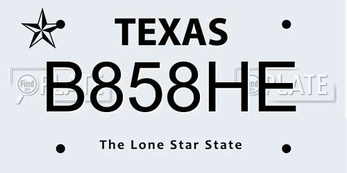 B858HE Texas License Plate