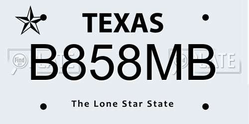 B858MB Texas License Plate