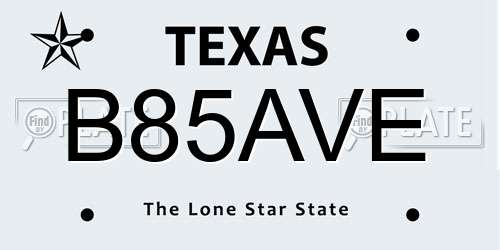 B85AVE Texas License Plate